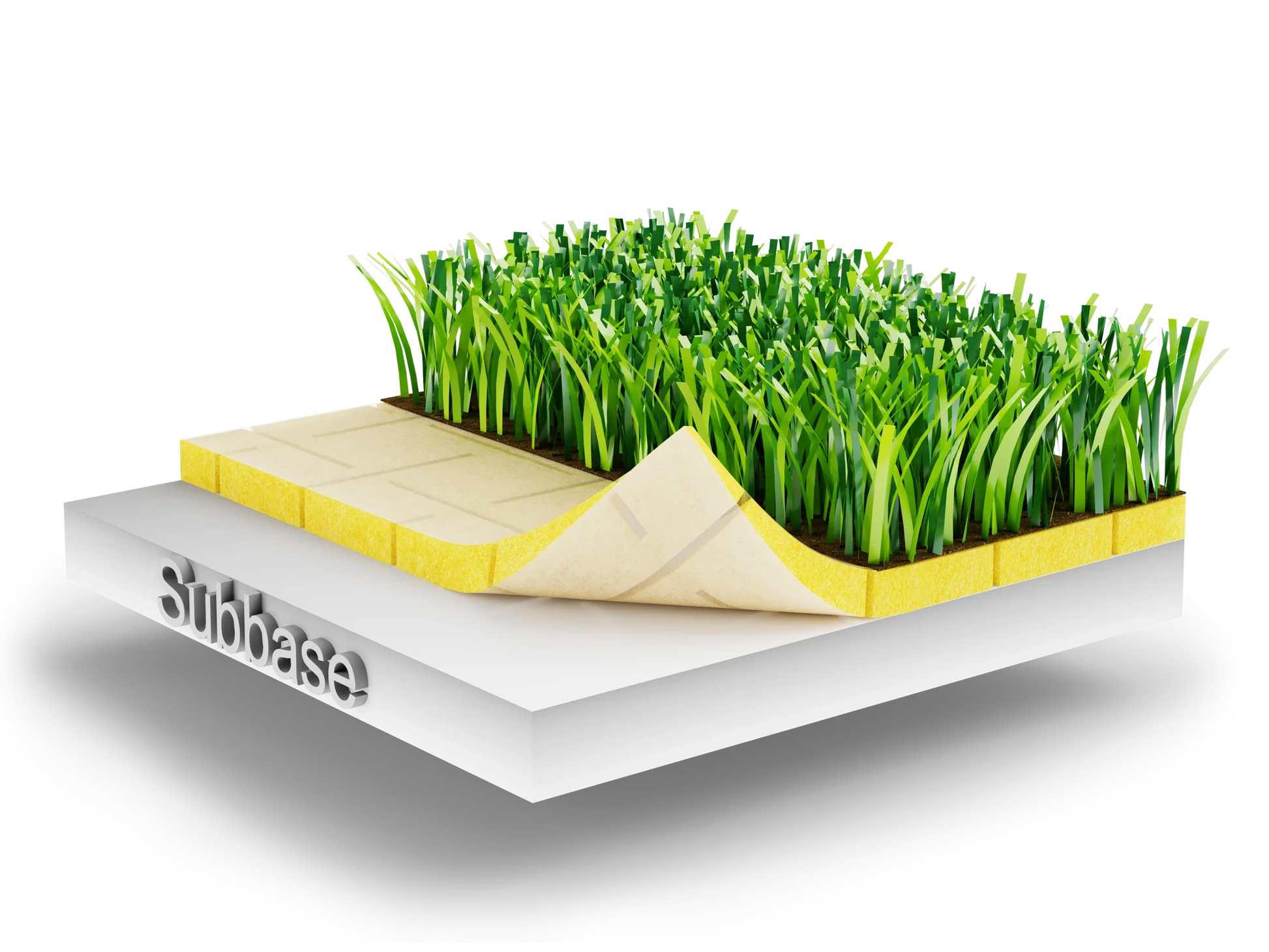 Underlay layer beneath synthetic putting turf